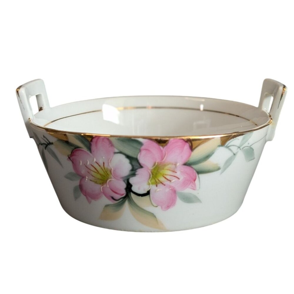 Noritake Azalea porcelain Butter Dish drip drain tray plate Gold Trim green M ma